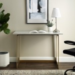 42” Modern Faux Marble Computer Desk - Faux White Marble/Gold