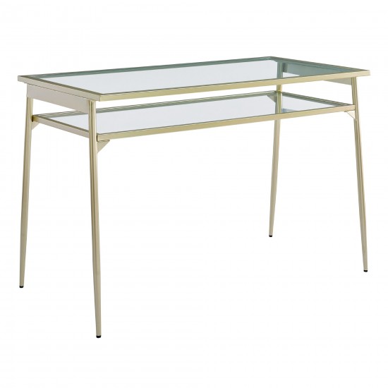 Rayna 48" Two Tier Glass and Metal Desk - Gold