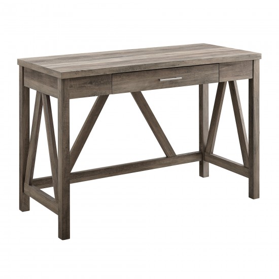 46" A Frame Modern Farmhouse Wood Computer Desk with Drawer - Grey Wash