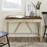 46" A Frame Modern Farmhouse Wood Computer Desk with Drawer - White Oak/Brown