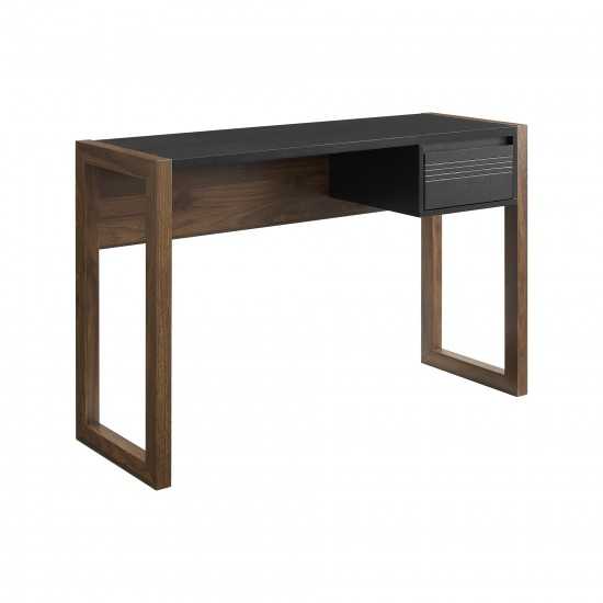 Ashton 46" Fluted Drawer Writing Desk - Dark Walnut/Solid Black