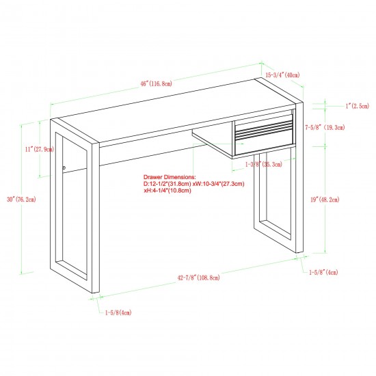 Ashton 46" Fluted Drawer Writing Desk - Dark Walnut/Solid Black