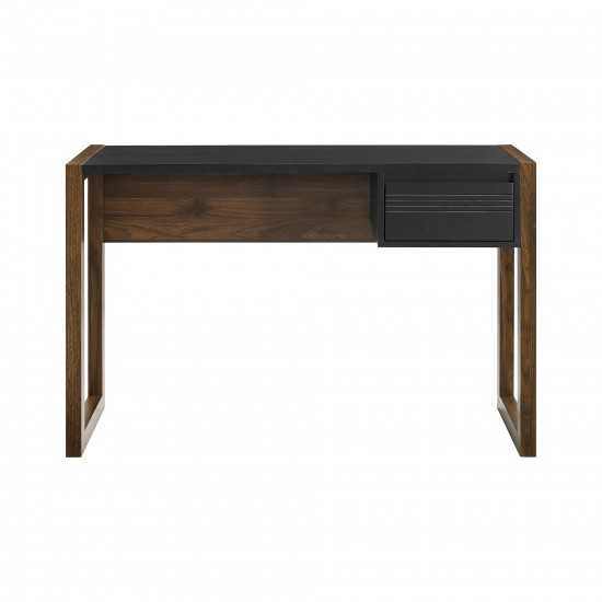 Ashton 46" Fluted Drawer Writing Desk - Dark Walnut/Solid Black