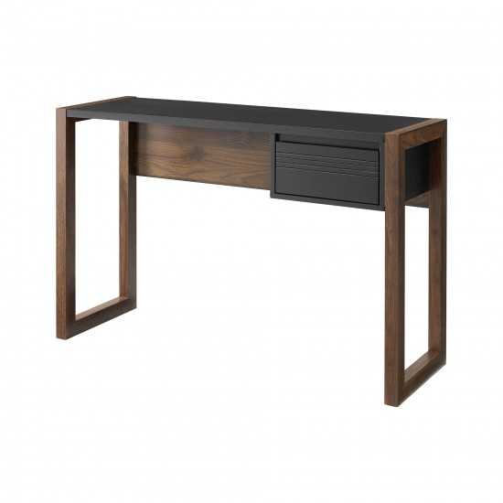 Ashton 46" Fluted Drawer Writing Desk - Dark Walnut/Solid Black