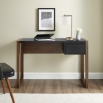 Ashton 46" Fluted Drawer Writing Desk - Dark Walnut/Solid Black