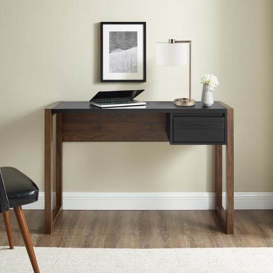 Ashton 46" Fluted Drawer Writing Desk - Dark Walnut/Solid Black
