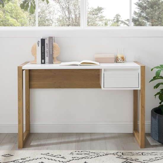 Ashton 46" Fluted Drawer Writing Desk - English Oak/Solid White