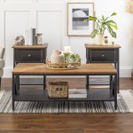 3-Piece Distressed Solid Wood Table Set - Rustic Oak/Black