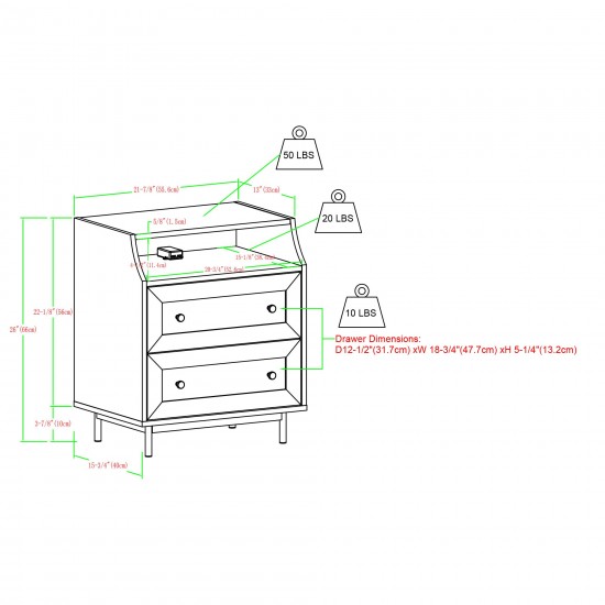 2 Drawer Nightstand with USB, Set of 2 - Birch