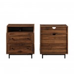 2 Drawer Nightstand with USB, Set of 2 - Dark Walnut