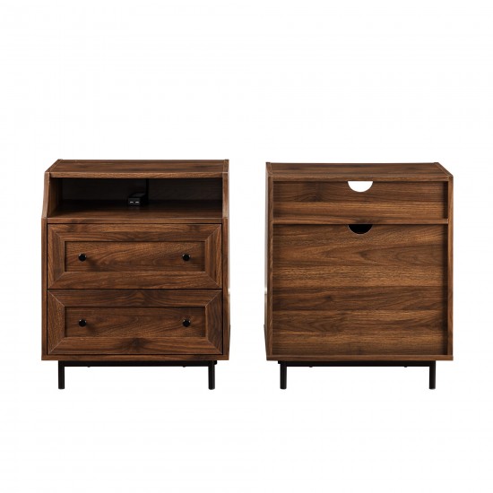 2 Drawer Nightstand with USB, Set of 2 - Dark Walnut