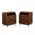 2 Drawer Nightstand with USB, Set of 2 - Dark Walnut