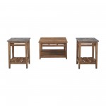 Square Coffee Table and Side Tables - Rustic Oak, Dark Concrete/Rustic Oak