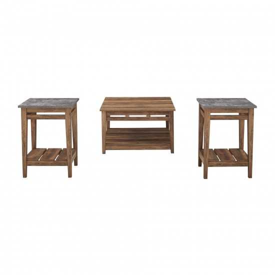 Square Coffee Table and Side Tables - Rustic Oak, Dark Concrete/Rustic Oak
