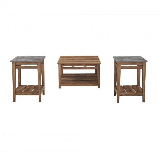 Square Coffee Table and Side Tables - Rustic Oak, Dark Concrete/Rustic Oak