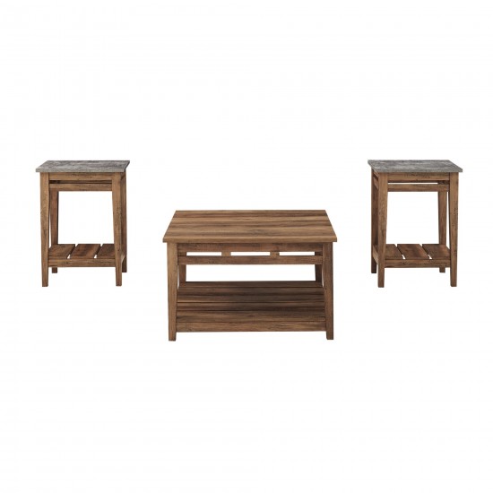 Square Coffee Table and Side Tables - Rustic Oak, Dark Concrete/Rustic Oak