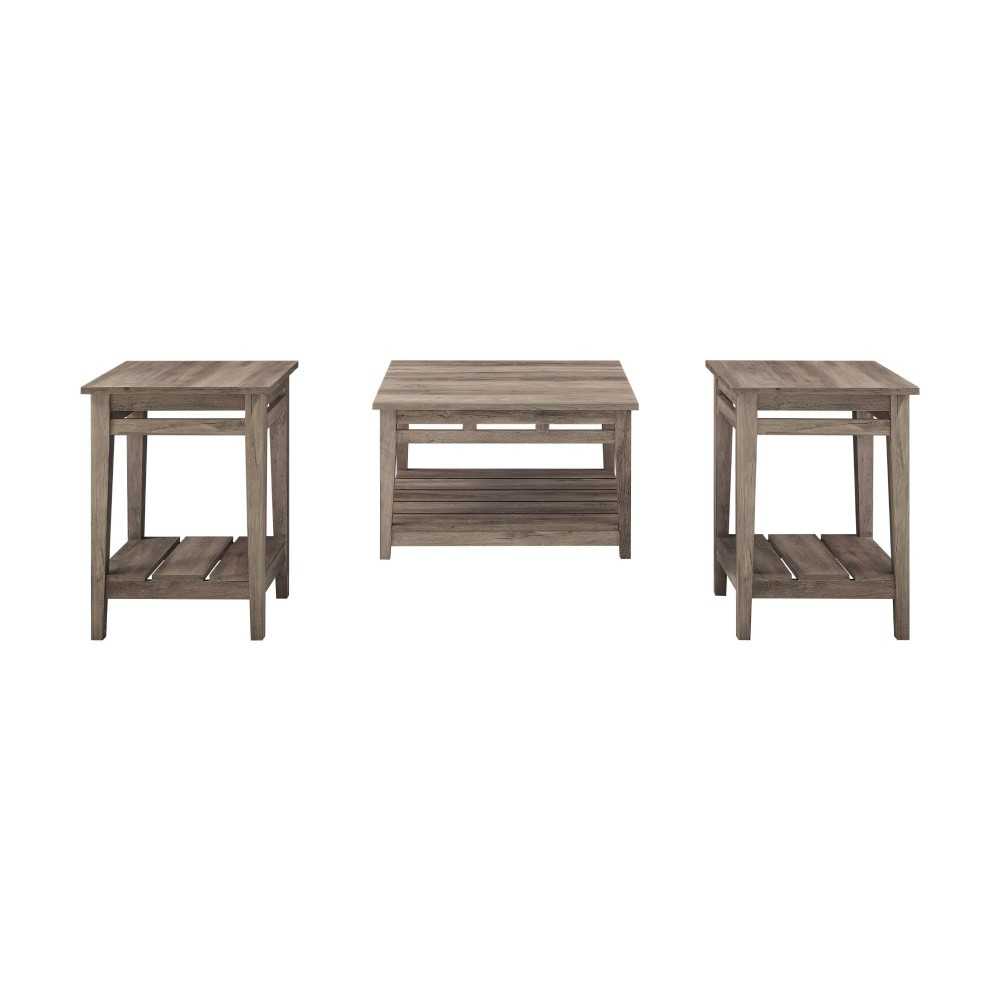 3 Piece Farmhouse Square Coffee Table and Side Tables - Grey Wash