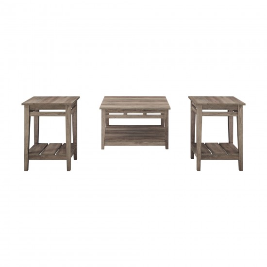 3 Piece Farmhouse Square Coffee Table and Side Tables - Grey Wash