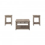 3 Piece Farmhouse Square Coffee Table and Side Tables - Grey Wash