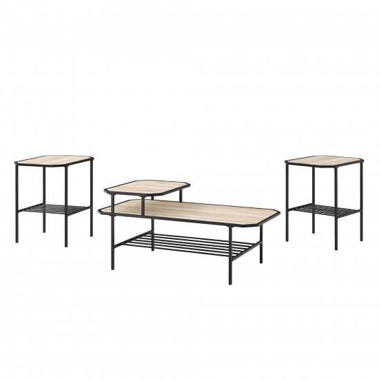 3 Piece Tiered Mixed Material Accent Table Set - Birch