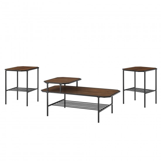 3 Piece Tiered Mixed Material Accent Table Set - Dark Walnut