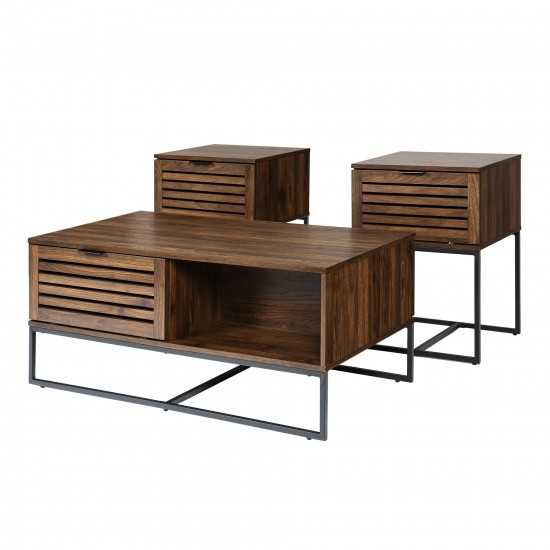 3-Piece Table Set - Modern Slat Door - Dark Walnut