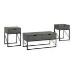 3 Piece Faux Shagreen Coffee Table and Side Tables - Grey