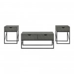 3 Piece Faux Shagreen Coffee Table and Side Tables - Grey