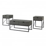 3 Piece Faux Shagreen Coffee Table and Side Tables - Grey