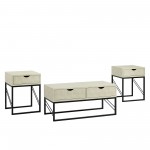 3 Piece Faux Shagreen Coffee Table and Side Tables - Off White