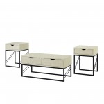 3 Piece Faux Shagreen Coffee Table and Side Tables - Off White