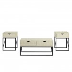 3 Piece Faux Shagreen Coffee Table and Side Tables - Off White