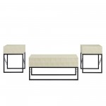 3 Piece Faux Shagreen Coffee Table and Side Tables - Off White