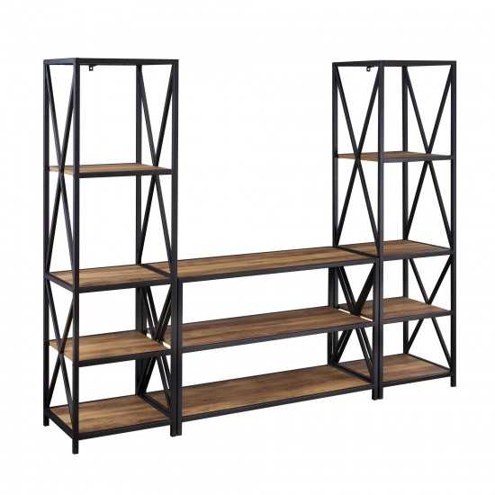 3-Piece Rustic Industrial Bookcase Set - Barnwood