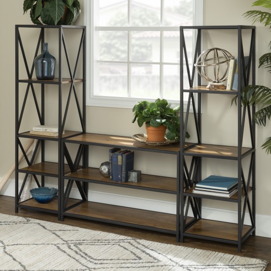 3-Piece Rustic Industrial Bookcase Set - Barnwood