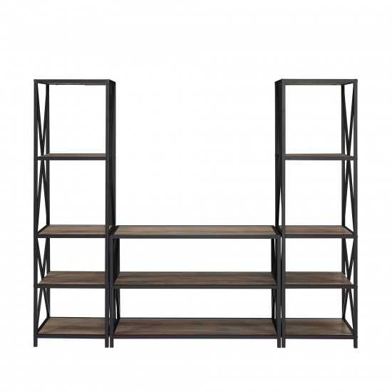 3-Piece Rustic Industrial Bookcase Set - Dark Walnut