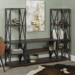 3-Piece Rustic Industrial Bookcase Set - Dark Walnut