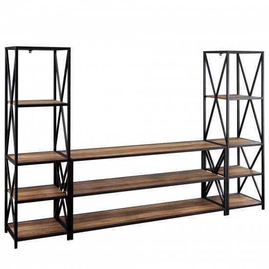 3-Piece Industrial Bookcase Set - Barnwood