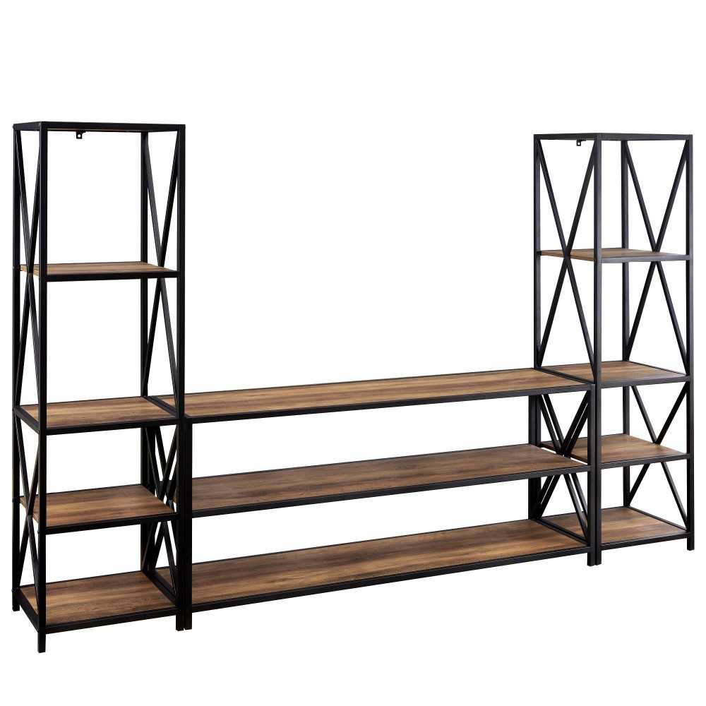 3-Piece Industrial Bookcase Set - Barnwood