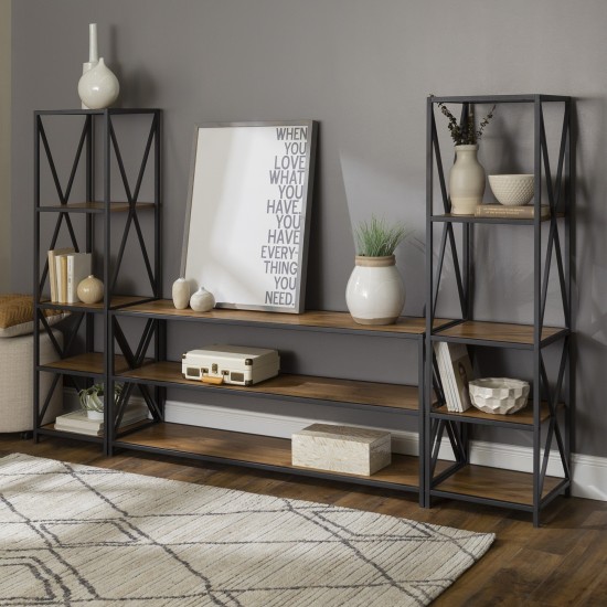 3-Piece Industrial Bookcase Set - Barnwood