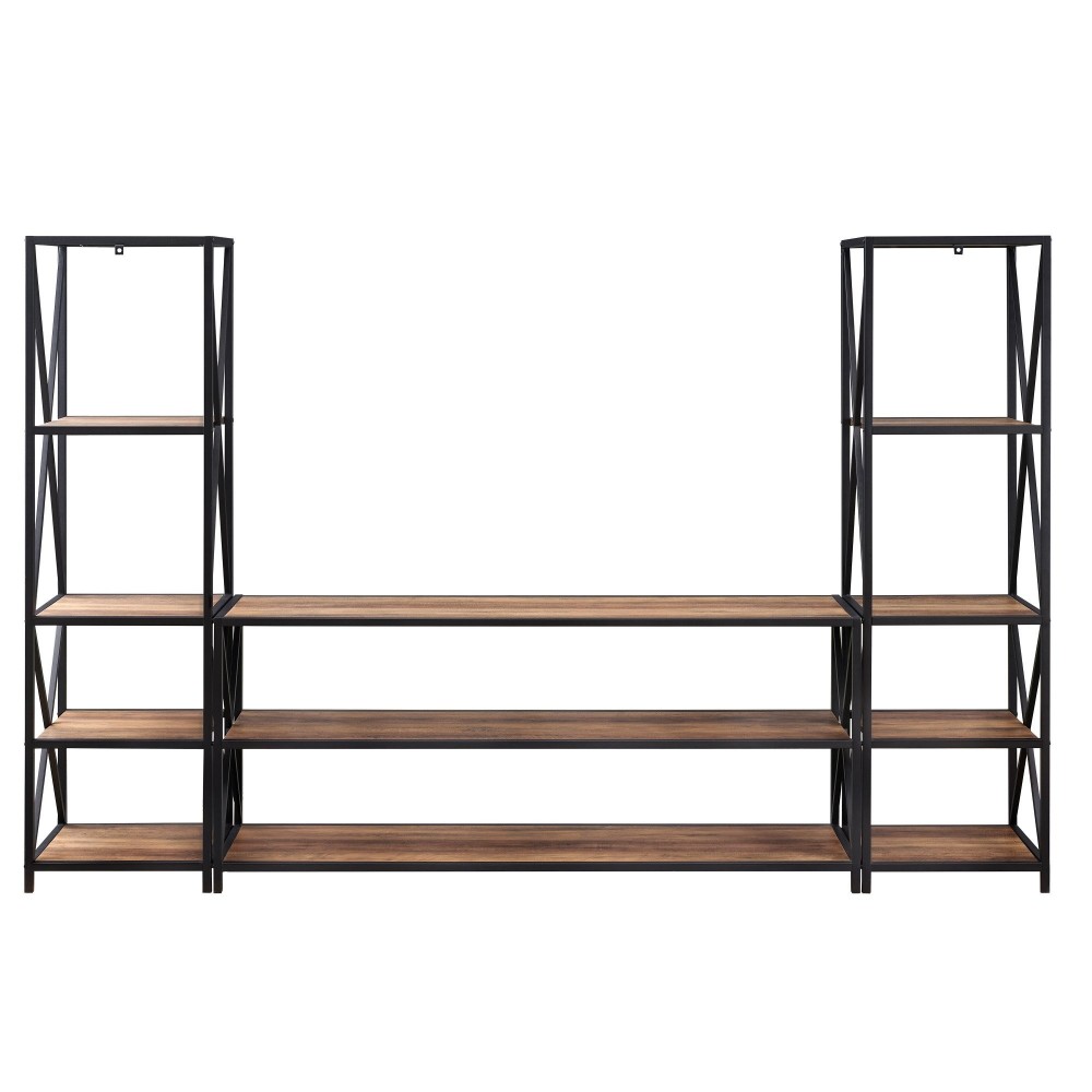 3-Piece Industrial Bookcase Set - Dark Walnut