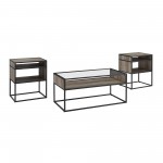 3-Piece Metal and Glass Accent Table Set - Grey Wash