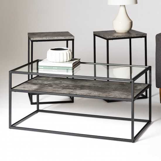 3-Piece Box Metal Table Set - Faux Dark Concrete