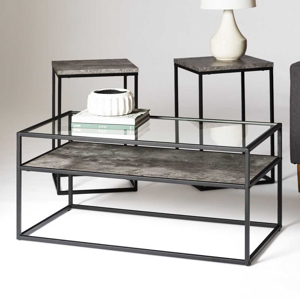 3-Piece Box Metal Table Set - Faux Dark Concrete 3-Piece Box Metal Table Set - Faux Dark Concrete