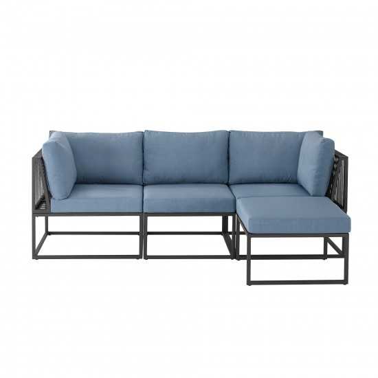 4-Piece Outdoor Cord Modular Sectional - Blue