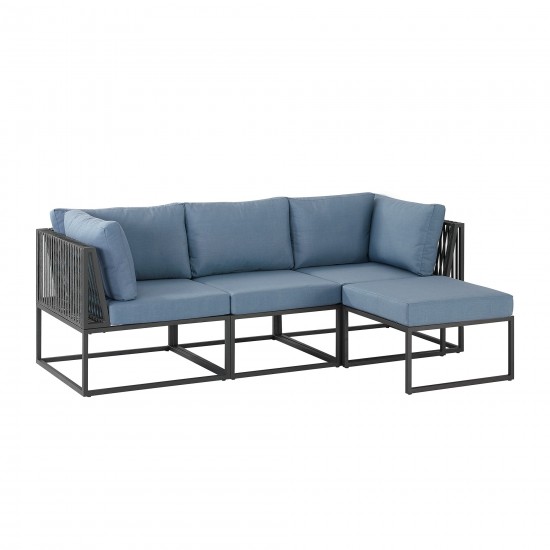 4-Piece Outdoor Cord Modular Sectional - Blue