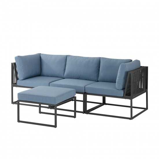 4-Piece Outdoor Cord Modular Sectional - Blue