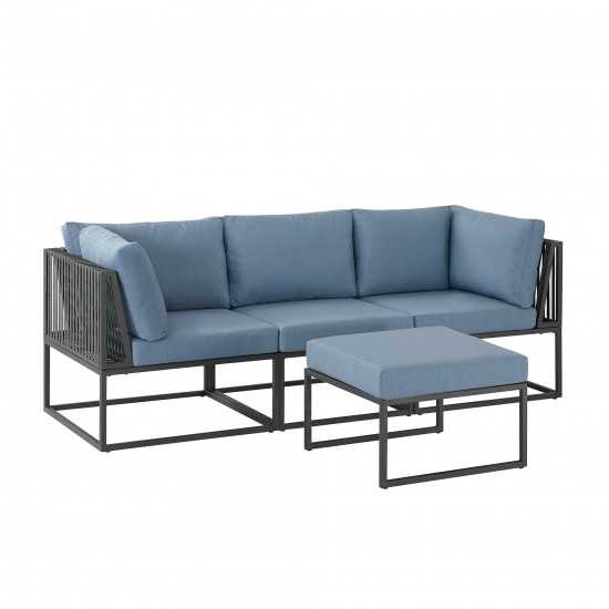 4-Piece Outdoor Cord Modular Sectional - Blue