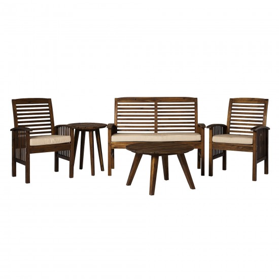 5-Piece Acacia Wood Conversation Set - Dark Brown