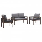 3-Piece Modern Wood and Metal Outdoor Patio Conversation Set - Grey/Dark Brown